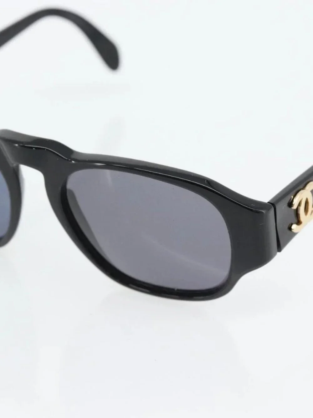 CHANEL COCO Mark Sunglasses plastic Black CC Auth 181746